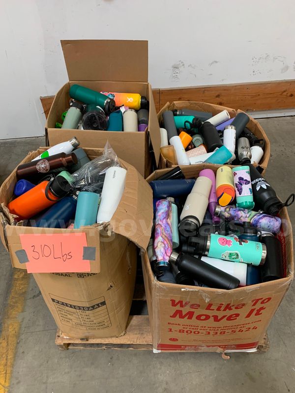 Box of Metal Water Bottles and Other Items