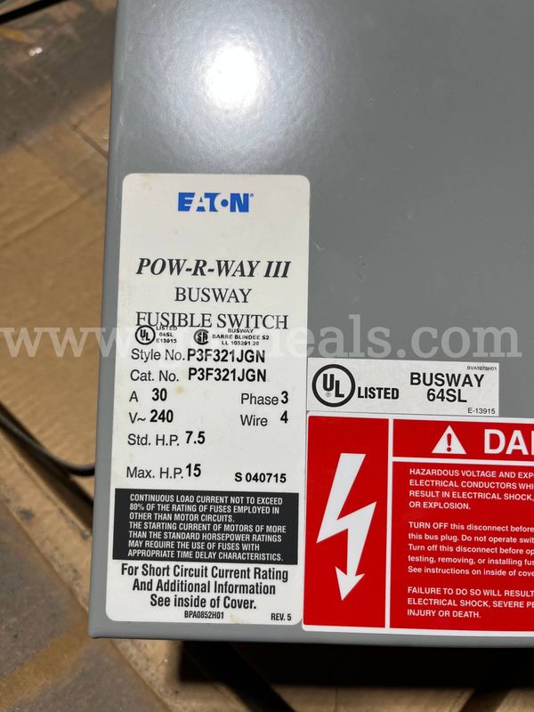 Twenty One (21) -- Eaton Pow-R-Way III Busway 64SL Fusible Switch