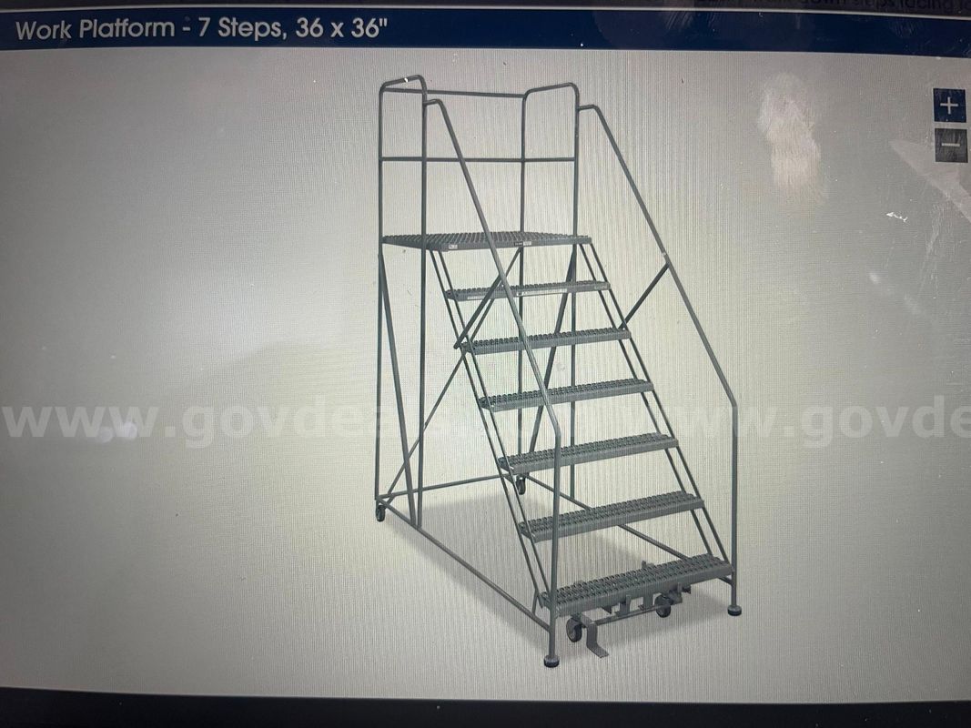Uline Work Platform - 7 Steps, 36 x 36" Stairs with wheels new in plastic