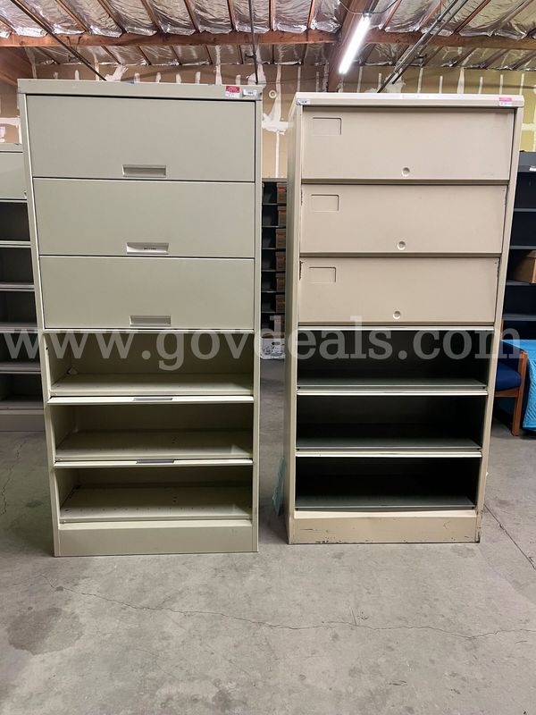 (2) Beige Metal Shelving Units