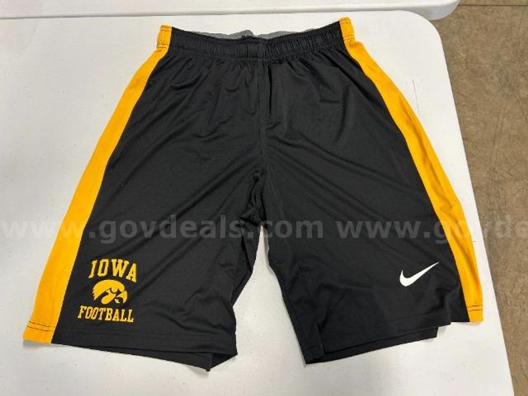 Lot of 3, Nike "U of I' Football Dry-Fit Shorts, Black in color. Size: M
