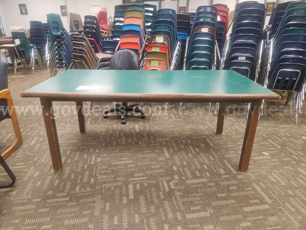 Rectangular Classroom Table – Green Laminate Top, Wood Frame