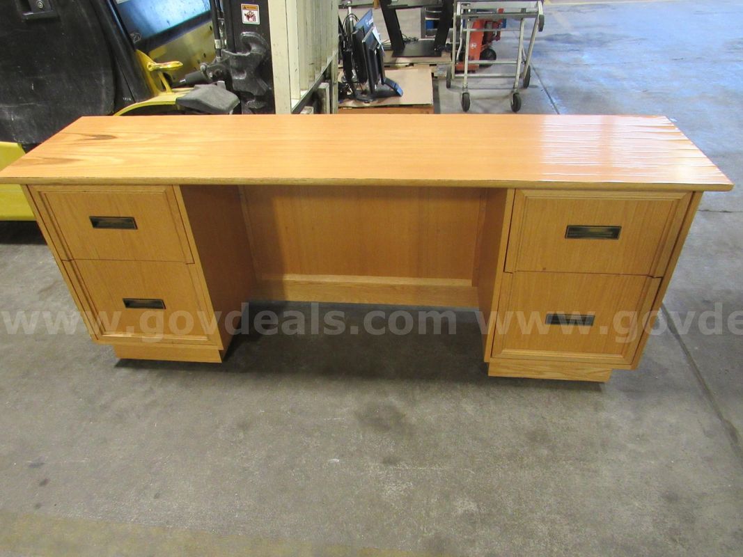 Wood Desk w/Glass