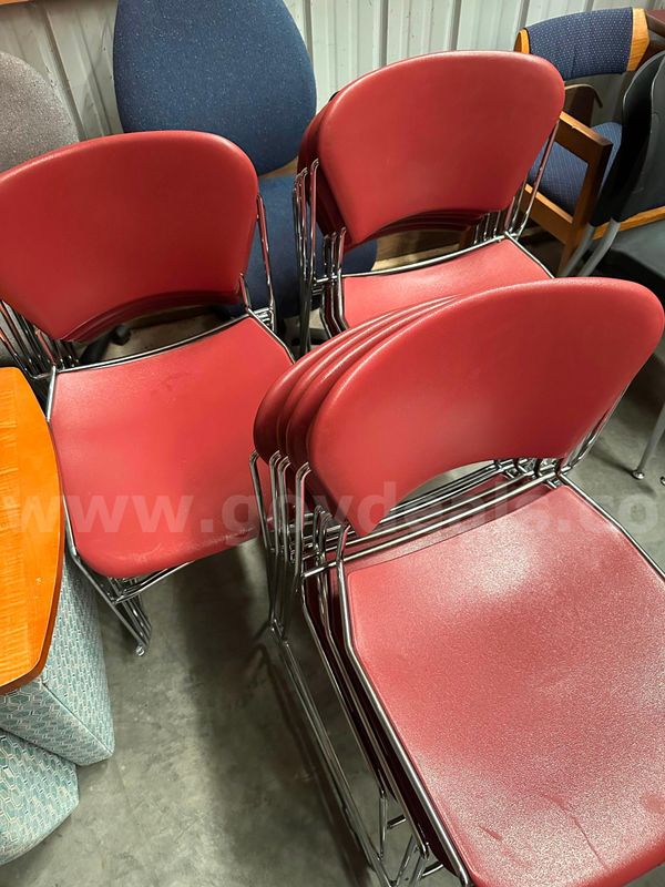 (13) Stackable Red Plastic and Metal Chairs