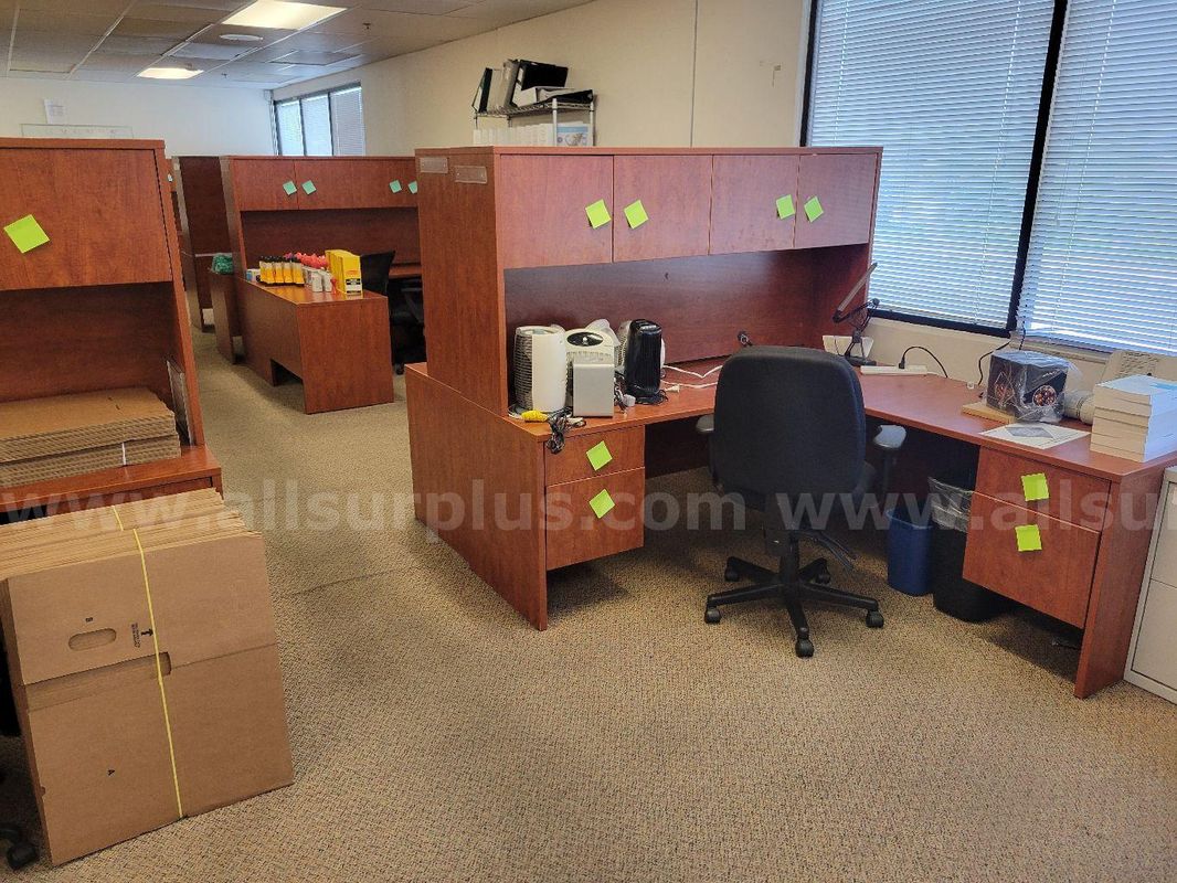 Large Lot of Cherry Finish/Laminate Office Furniture