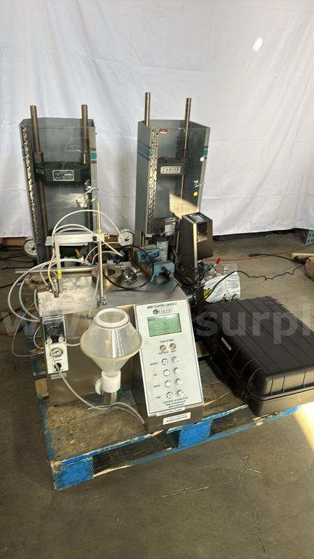 Carver Hydraulic Lab Tablet Press and Caleva Mini Coater Drier 2 with Controls & Accessories
