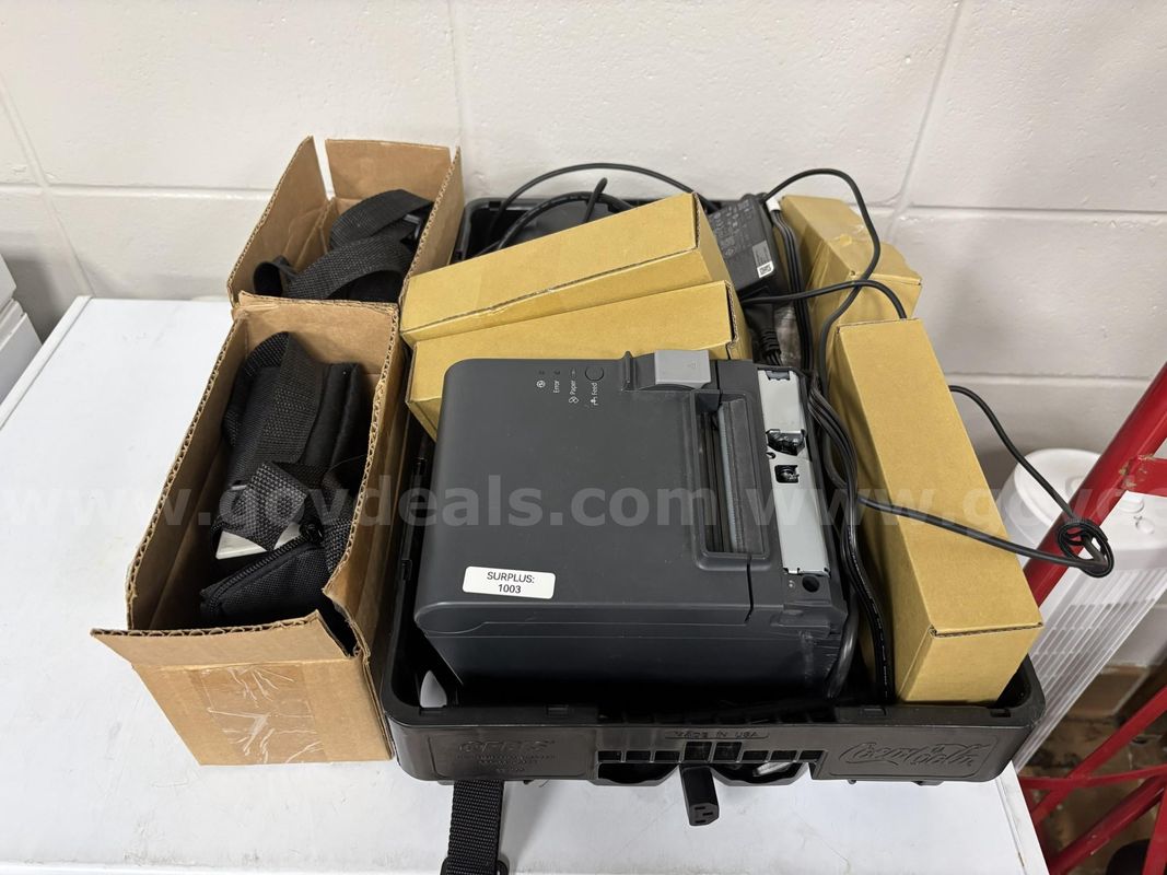 Group of old electronics including 2 label/receipt printers