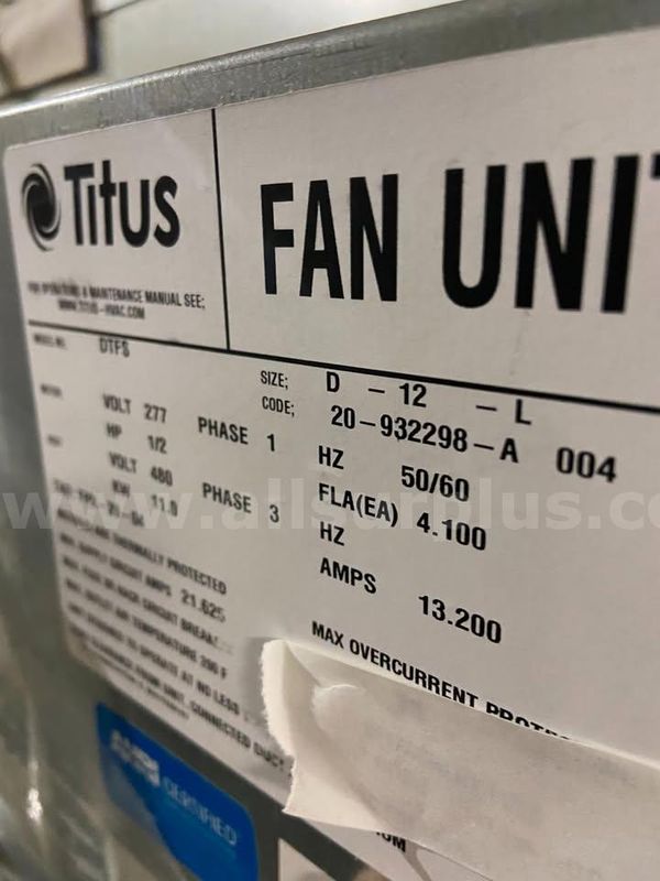 TITUS DTFS-C-10-L-Digital Powered Terminal Fan Unit 277V 1PH-3KW-1/4HP-10.8 AMPS