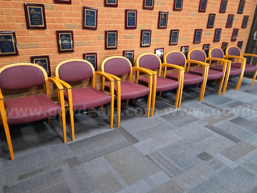 Lot of 8 Padded Reception Chairs with Burgundy Fabric