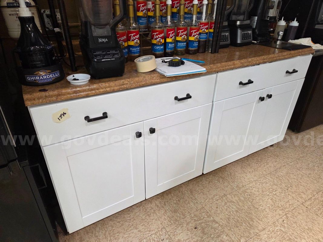 White Cabinet with Brown Top (6'l x 27"d x 3'h)