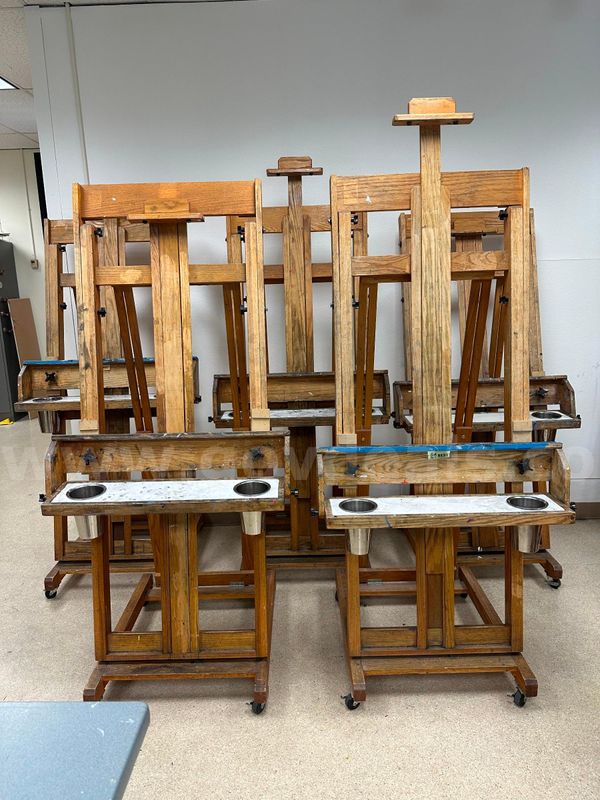5-Wood Art Easels for Floor with Tilt, Adjustable Shelf, on Wheels