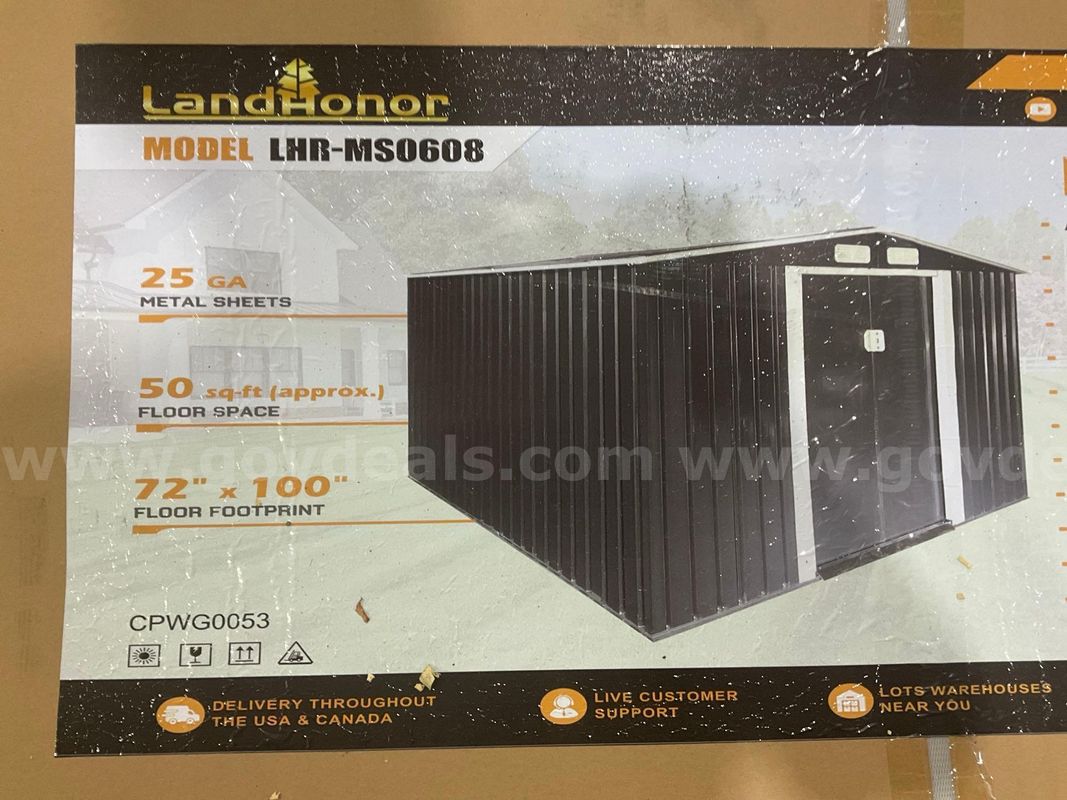 UNUSED LANDHONOR 6FT X 8FT GALVANIZED APEX ROOF METAL SHED MODEL LHR-MS0608, APPROX 50SQ FT FLOOR SPACE