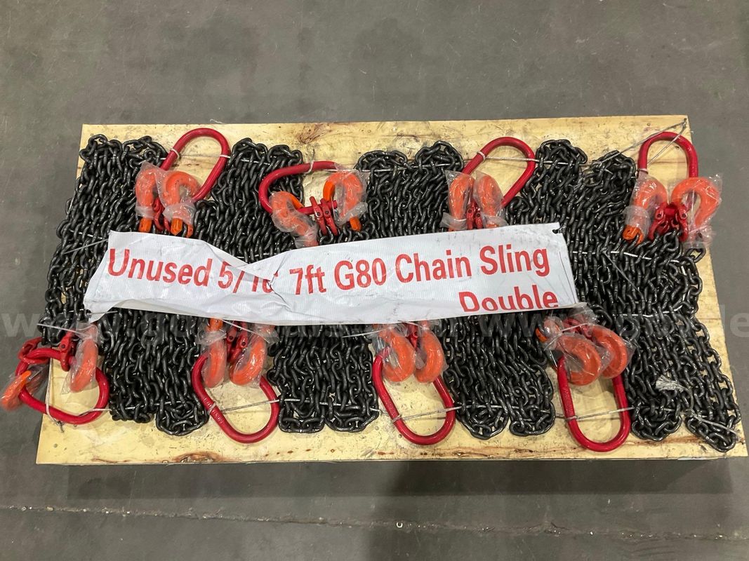 Unused 5/16” 7ft Double Legs Lifting Chain Slings Model Lhr-G80, ( 8 ) Pcs