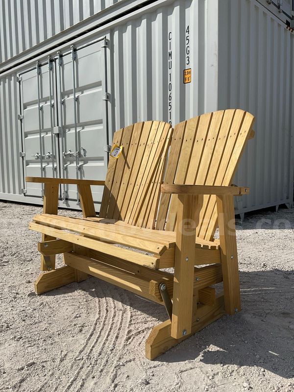 Wooden Adirondack Bench Glider; Dual Seat; Approx 54 In W X 26 In L X 44 In T