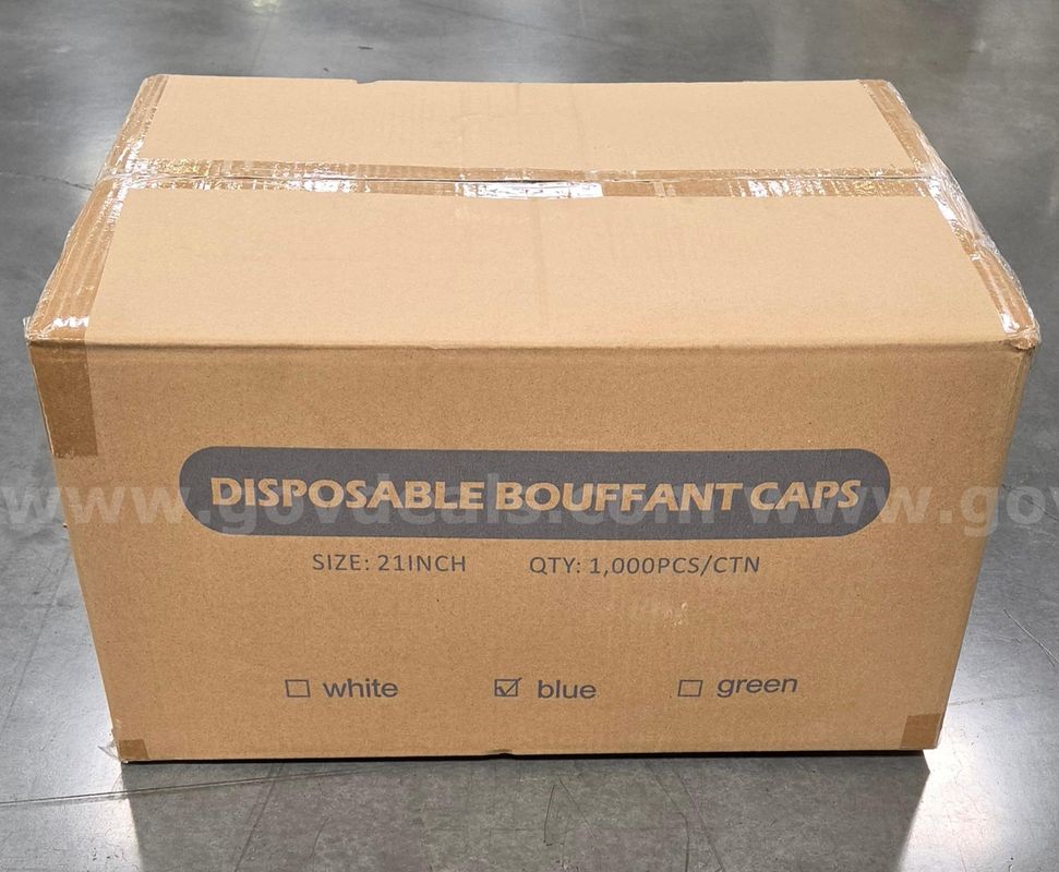 Case of 1,000 Blue Disposable Bouffant Caps - 21-Inch, New/Unused Surplus