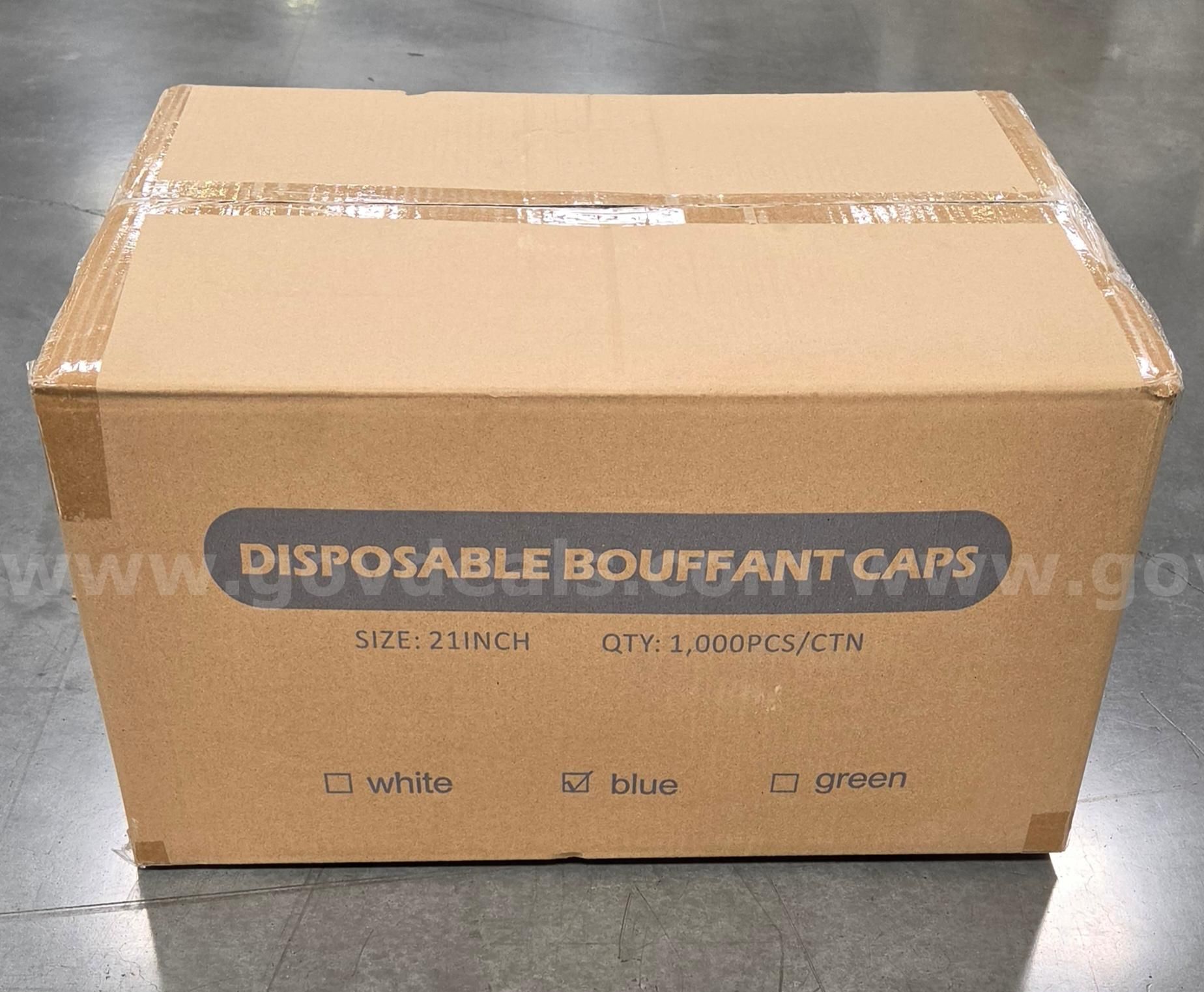Case of 1,000 Blue Disposable Bouffant Caps - 21-Inch, New/Unused Surplus