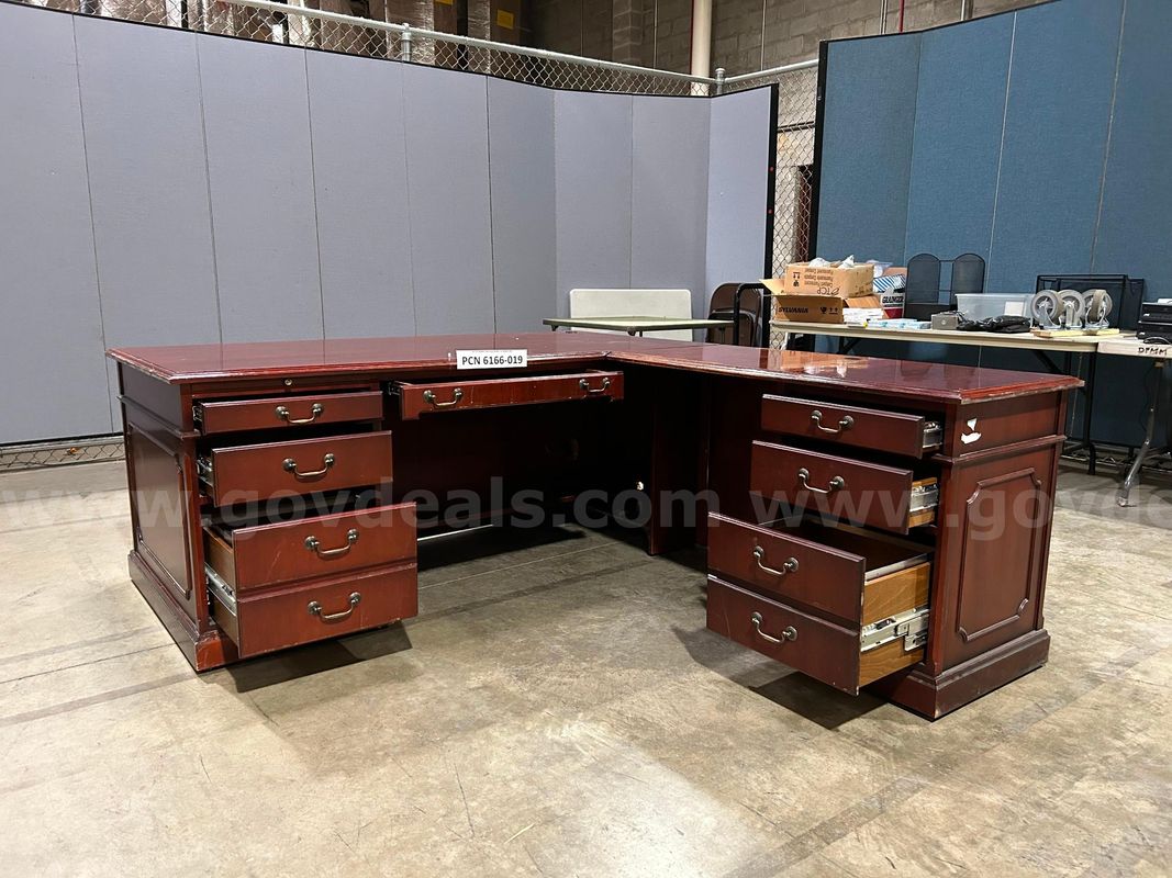 Desk, L-Shape, 7-Drawer, Wood
