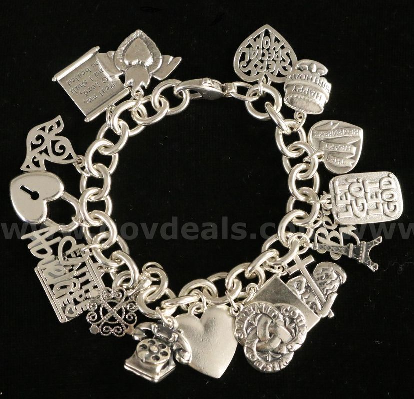 James Avery Sterling Silver Classic Cable Charm Bracelet w/18 Charms, 92.3 Grams