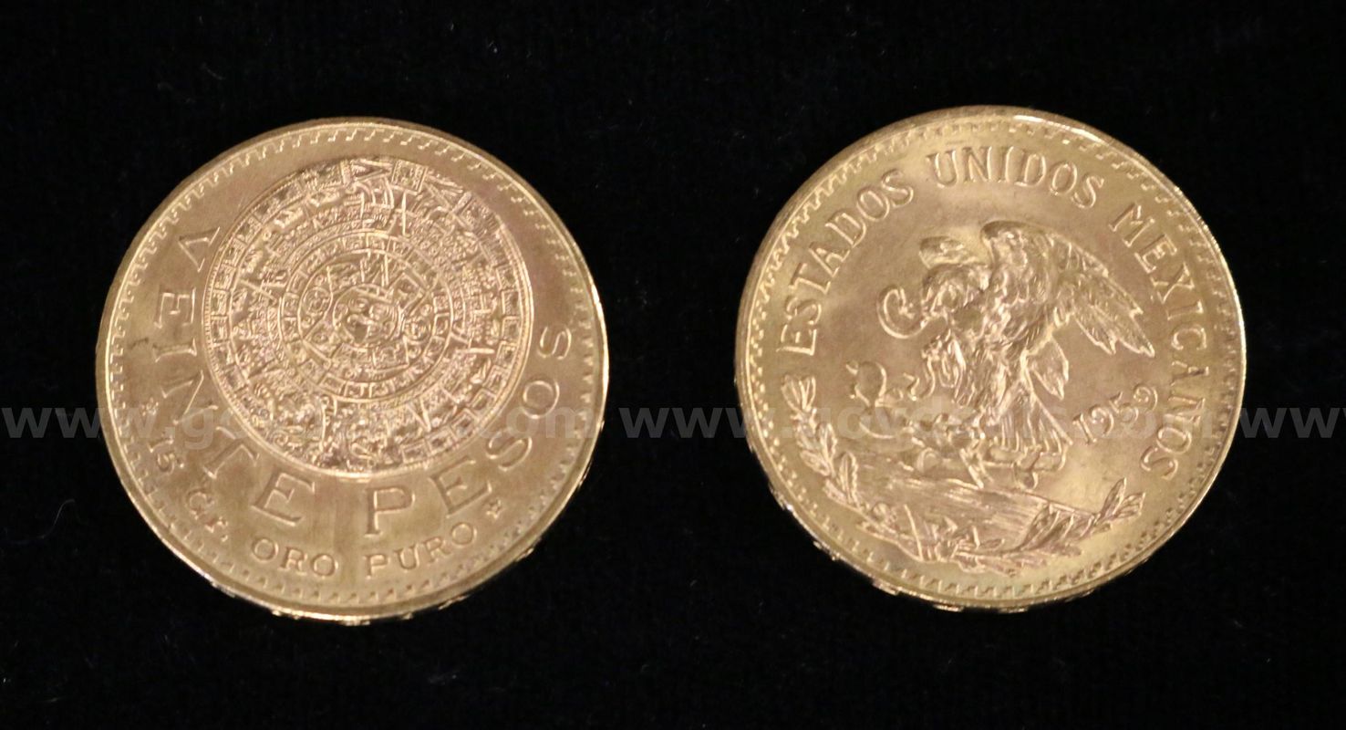 2- 1959 Mexico Veinte Pesos Gold Coins, 33.2 Grams Total