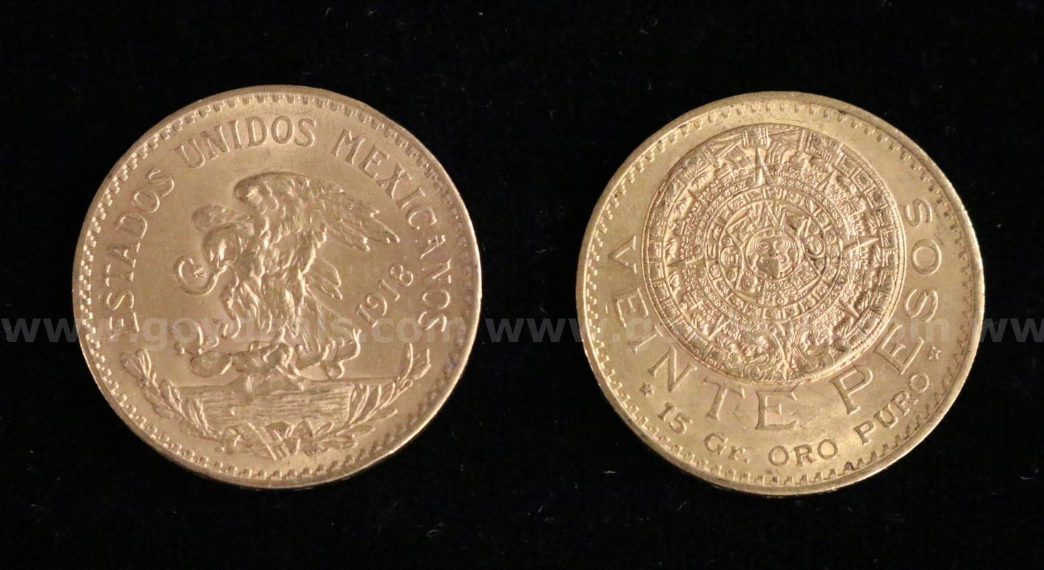 2 - 1918 Mexico Viente Pesos Gold Coin's, 33.2 Total Grams Weighed