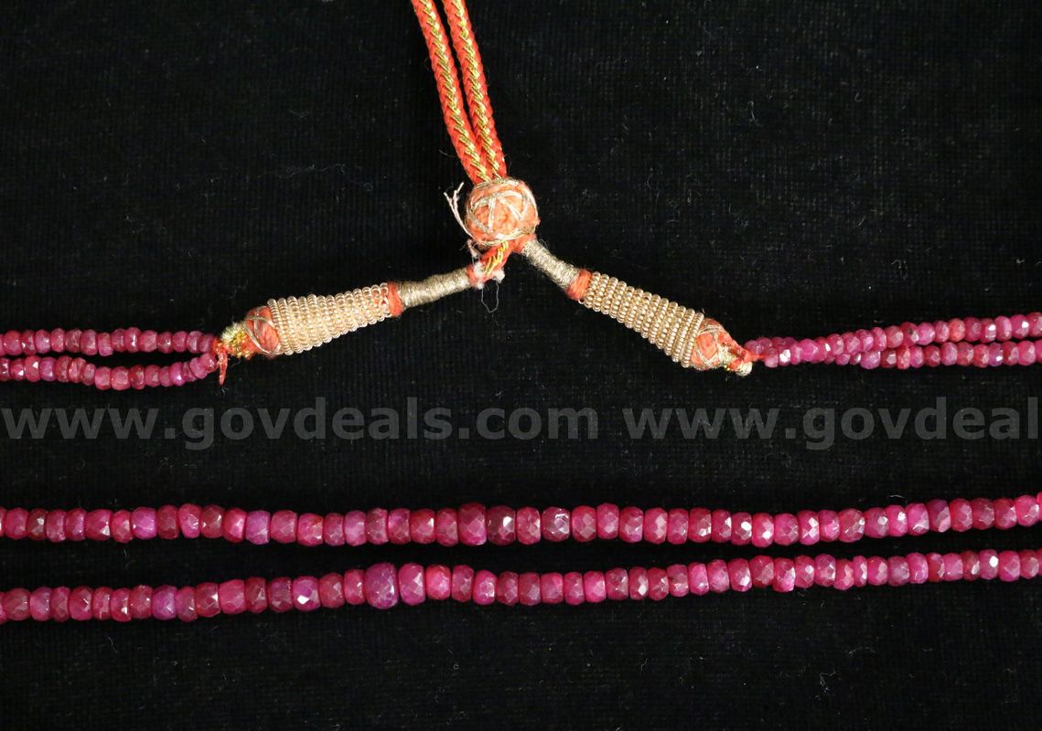 Double Strand Faceted Rondelle Glass Filled Ruby Beads Strung On Cord