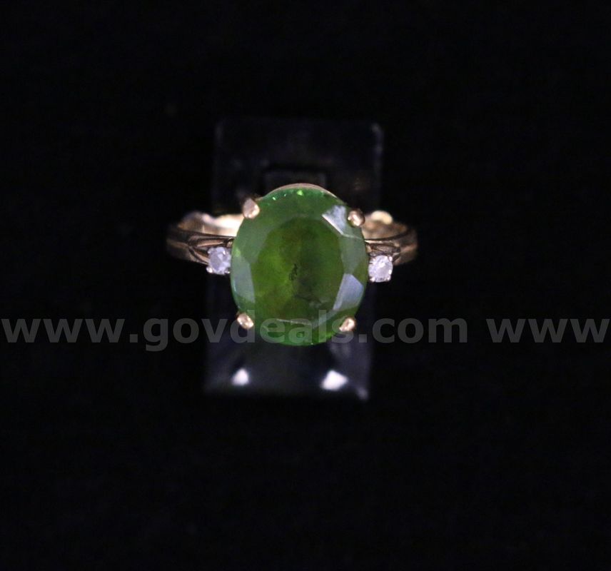 18K Yellow Gold Diamond Ring With Oval Mixed Cut Tourmaline Stone, 4.1 Grams