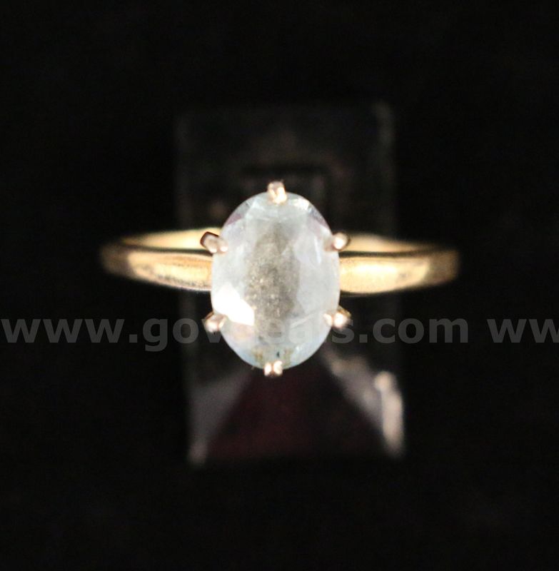 14K Yellow Gold Solitaire Ring With Oval Cut Aquamarine Stone, 3.4 Grams