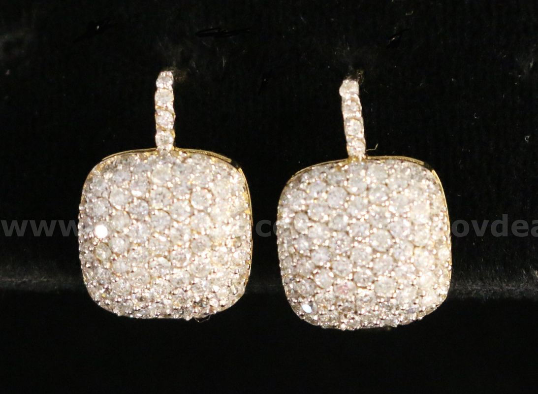 18K Yellow Gold Diamond Cluster Design Earrings, 4.9 Grams