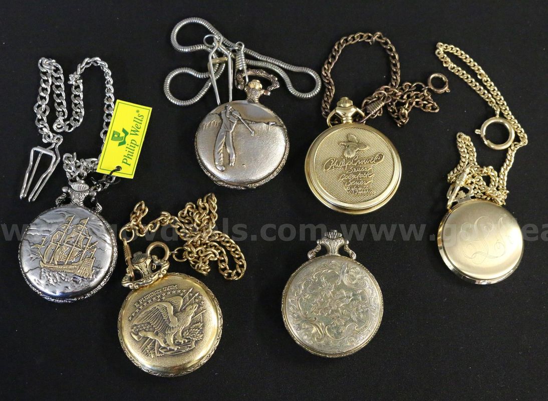 6 Gold & Silver Tone Novelty Pocket Watches
