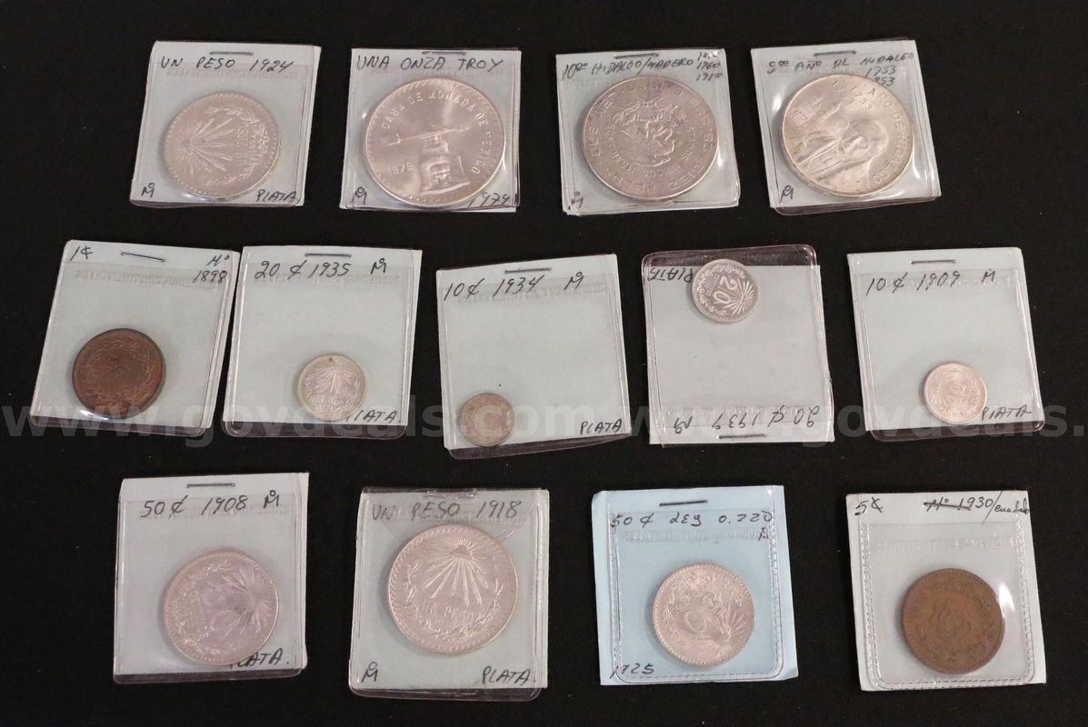 13 Mexico Assorted Denomination Silver and Copper Coins, 156.6 Grams Silver