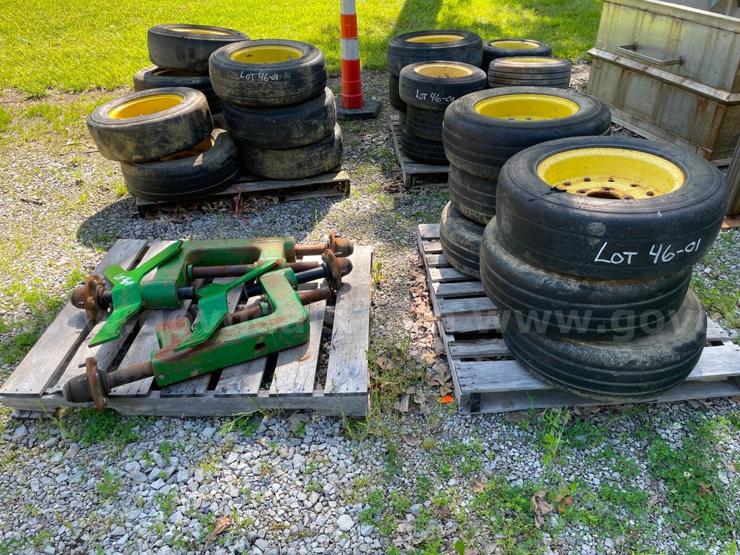 Lot of John Deere Mower Axles and Tires