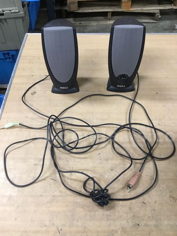Two 3 1/2 x 7 black Dell desktop sound speakers "DH"