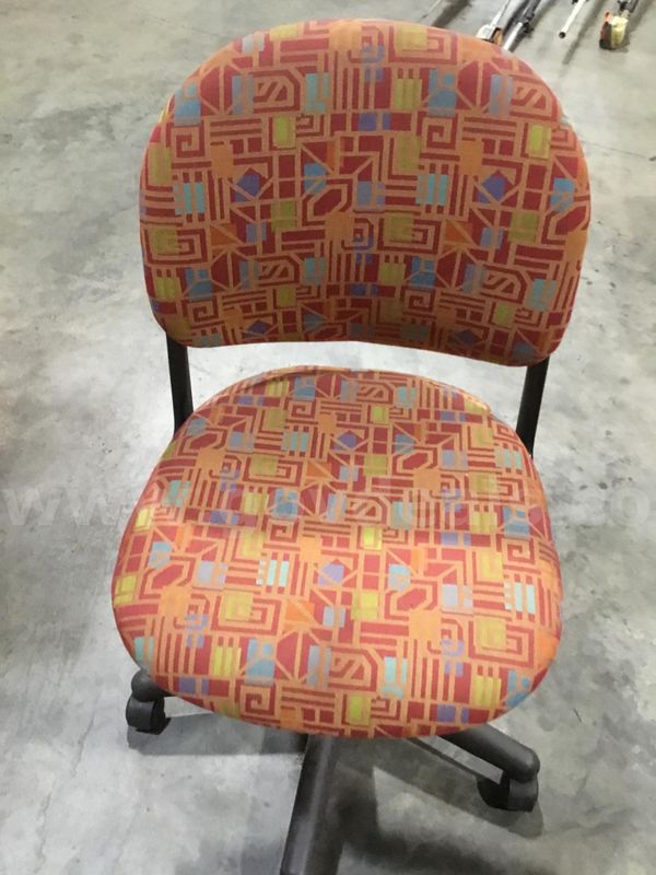 Orange, red, sky blue, lime green striped armless chair “DH”
