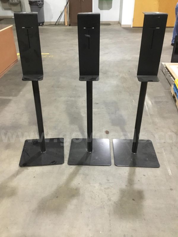 Three 49 inch black steel pole stands “DH”