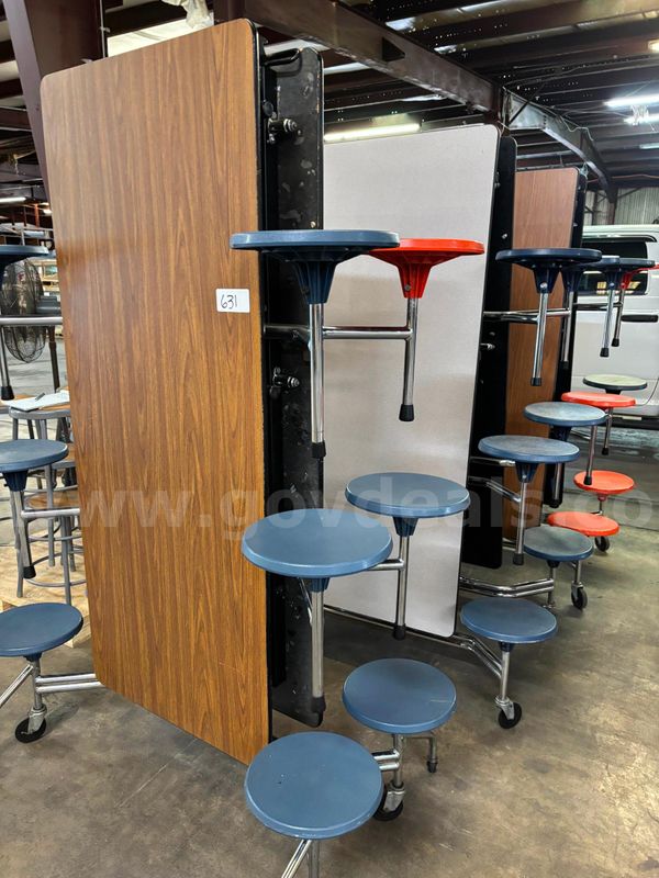 3 each folding lunchroom tables, a few missing seats