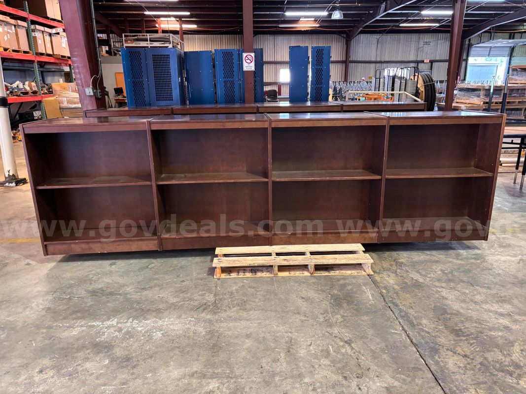 3 Sections of library double sided shelving sections 12'W x 3.5'H x 2'D
