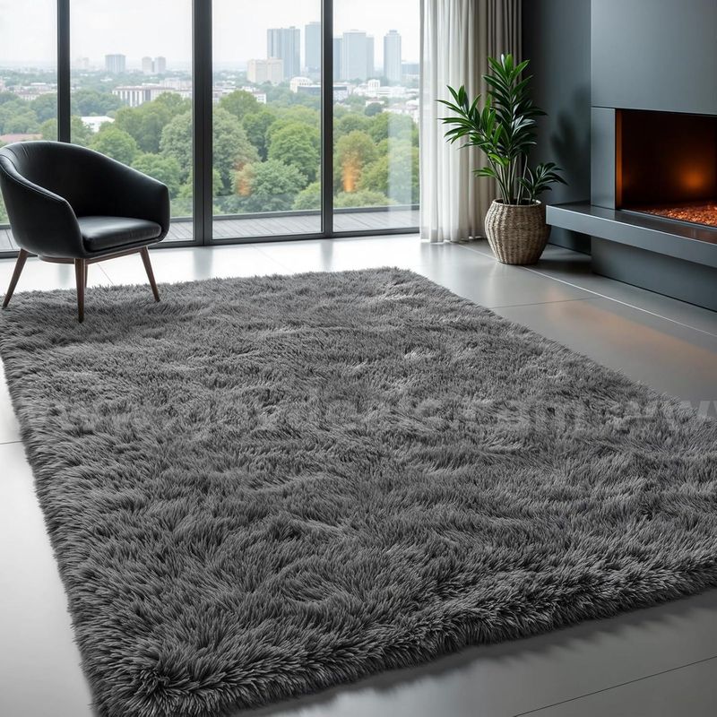 Brand New - 4'x6' Area Rug for Bedroom Carpet Fluffy Furry Soft Shag Plush High Pile, Gray - Shipping Available