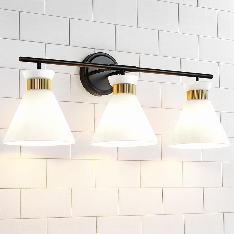 Brand New - 3-Lights Modern Vanity Lights for Bathroom Over Mirror, Black and Gold - Shipping Available