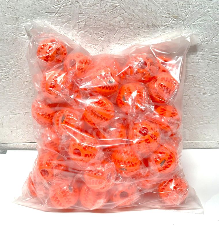 Brand New - Lot of 50 Teeth Cleaning Durable Natural Rubber Pet Chew Balls, Orange - Shipping Available