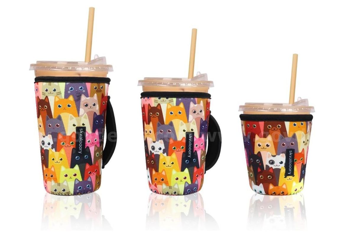 Brand New - 3 PCS - Thermal Foil Insulated Iced Coffee Cup Sleeves, 16-32oz, Cats - Shipping Available