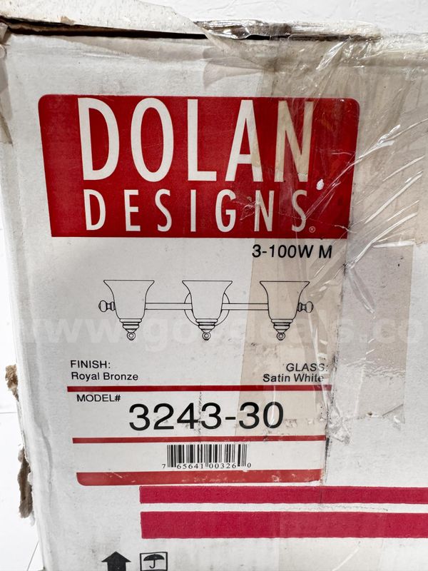 Brand New - Dolan Designs - 3243-30 - Royal Bronze Three Lamp Vanity Light Satin White Glass