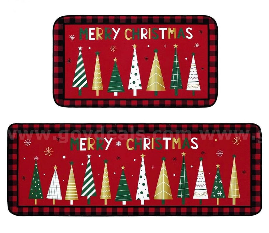 Brand New - Bencailor Set of 2 Christmas Kitchen Rugs and Mats Merry Christmas Xmas Trees Floor Mat Non Slip