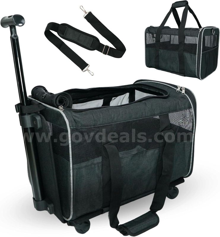 Brand New - Airline - Approved Rolling Pet Carrier – Soft-Sided Travel Bag with Removable Wheels for Dogs & Cats (Black)