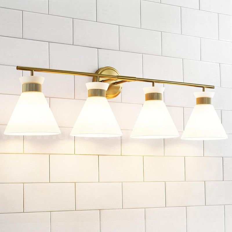 Brand New - 4-Light Modern Vanity Lights for Bathroom Brass Gold Wall Sconce Lighting with Frosted Milky Glass