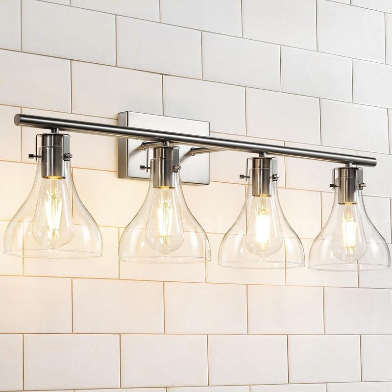Brand New - Bathroom Vanity Light Fixtures: 4-Light Brushed Nickel Vanity Light with Glass Shade