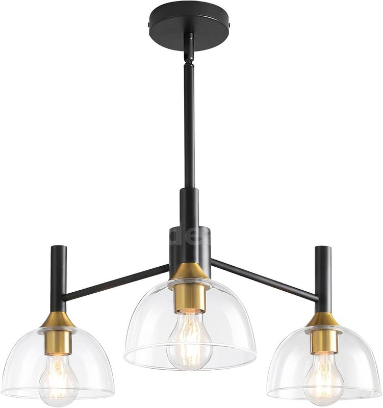 Brand New 3-Light Black Modern Chandelier with Glass Shades – Adjustable Dining Room Ceiling Light- Shipping Available