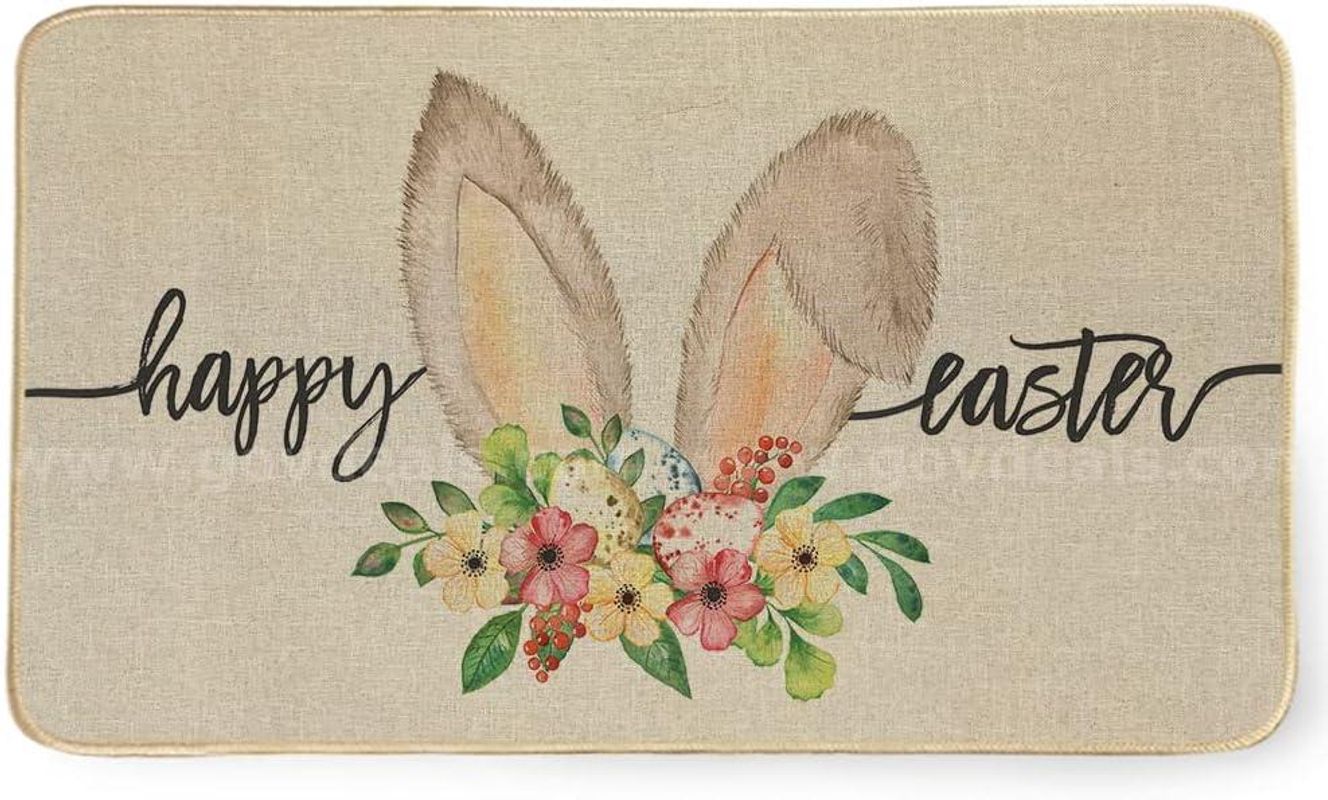 Brand New - Welcome Easter Rabbits Decorative Doormat 17 x 29 Inch - Shipping Available