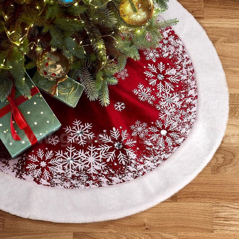 Brand New - Christmas Tree Skirt 32" Red Velvet with Snowflakes Xmas Decorations Holiday Decor - Shipping Available