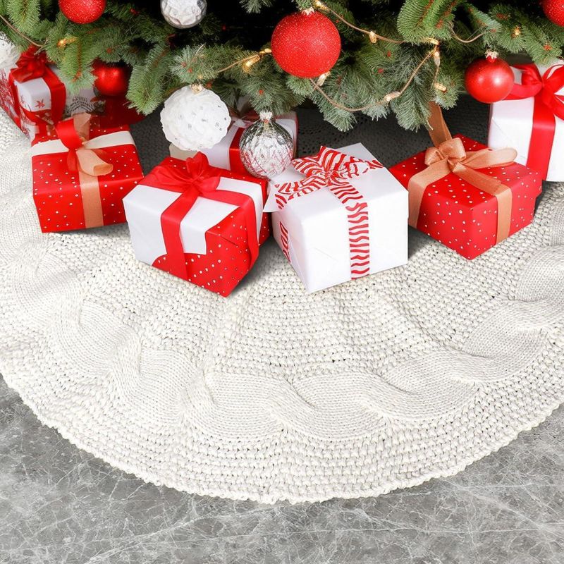 Brand New - Christmas Tree Skirt 24" Cable Knitted Thick Knit White Tree Skirts (White, 24 in) - Shipping Available