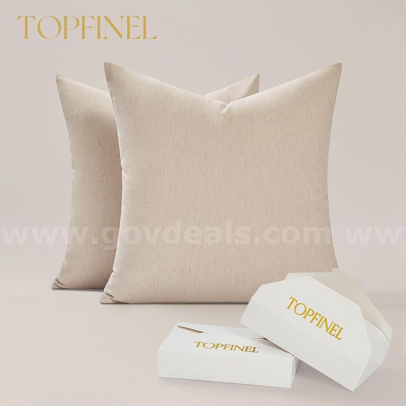 Brand New - Lot of 2 Burlap Linen Pillow Covers 18x18 Inch for Sofa Couch Bed, Beige clair - Shipping Available